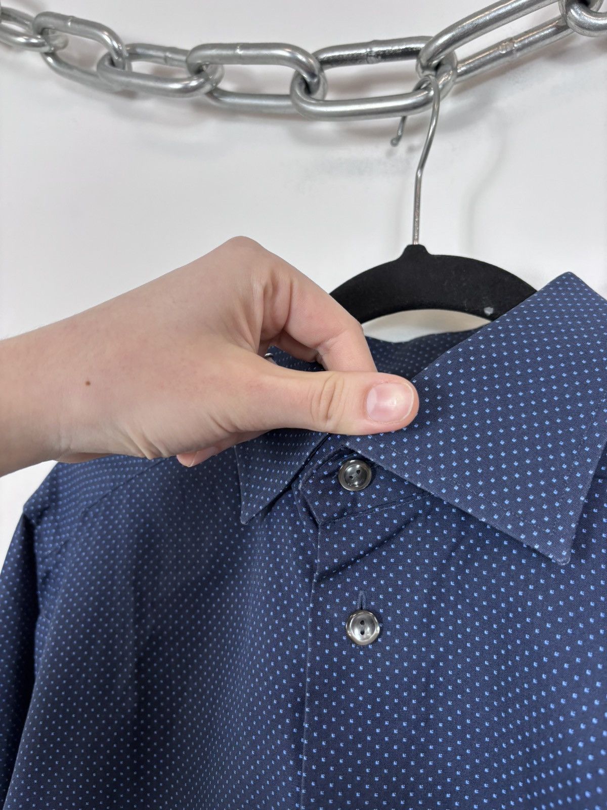 Eton Eton Men’s Polka Dot Slim Fit Navy Blue Button Up Shirt Size US M / EU 48-50 / 2 - 5 Thumbnail