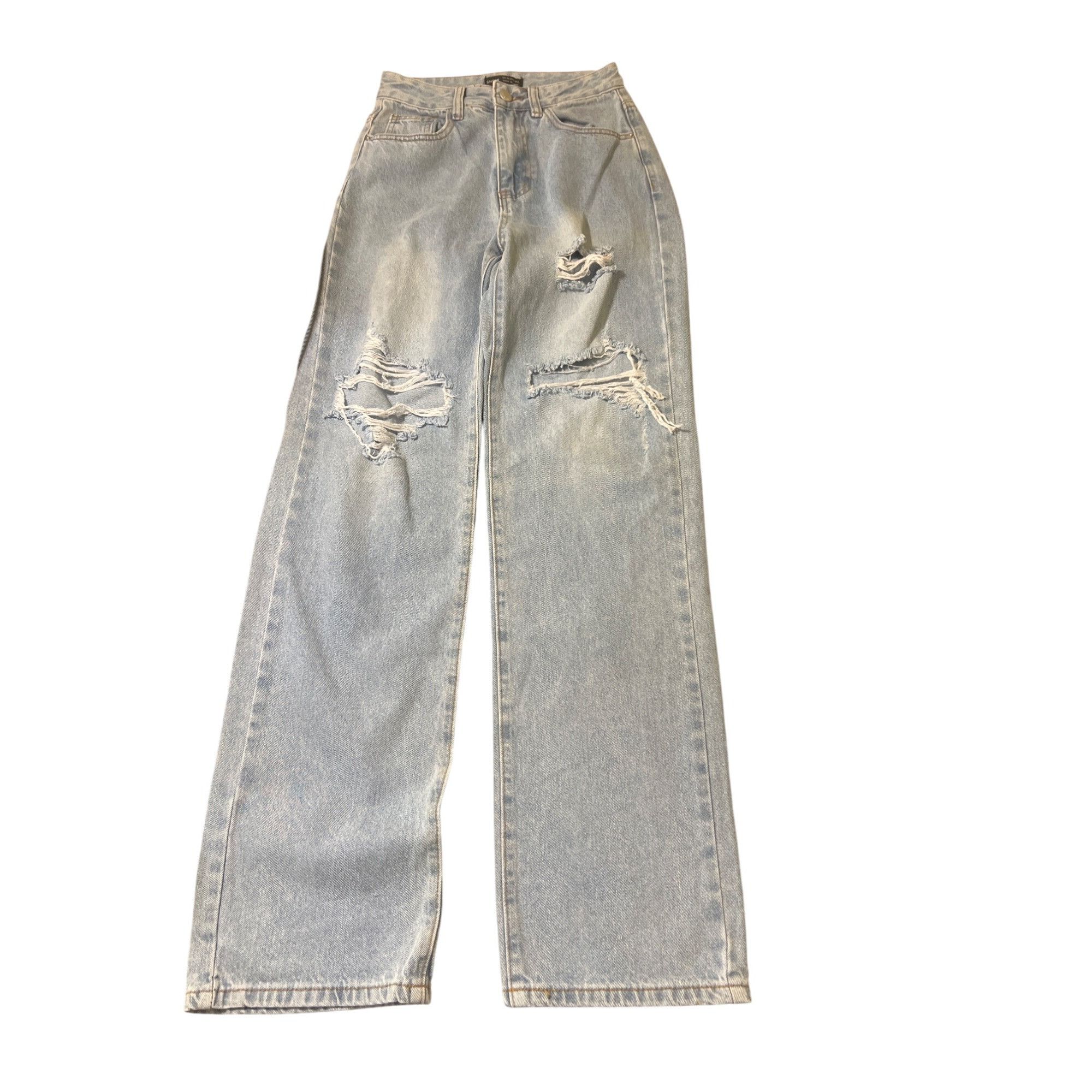 Shein Shein Light Wash Distressed Ripped High Waisted Straight Leg Size 25" / US 0 / IT 36 - 1 Thumbnail