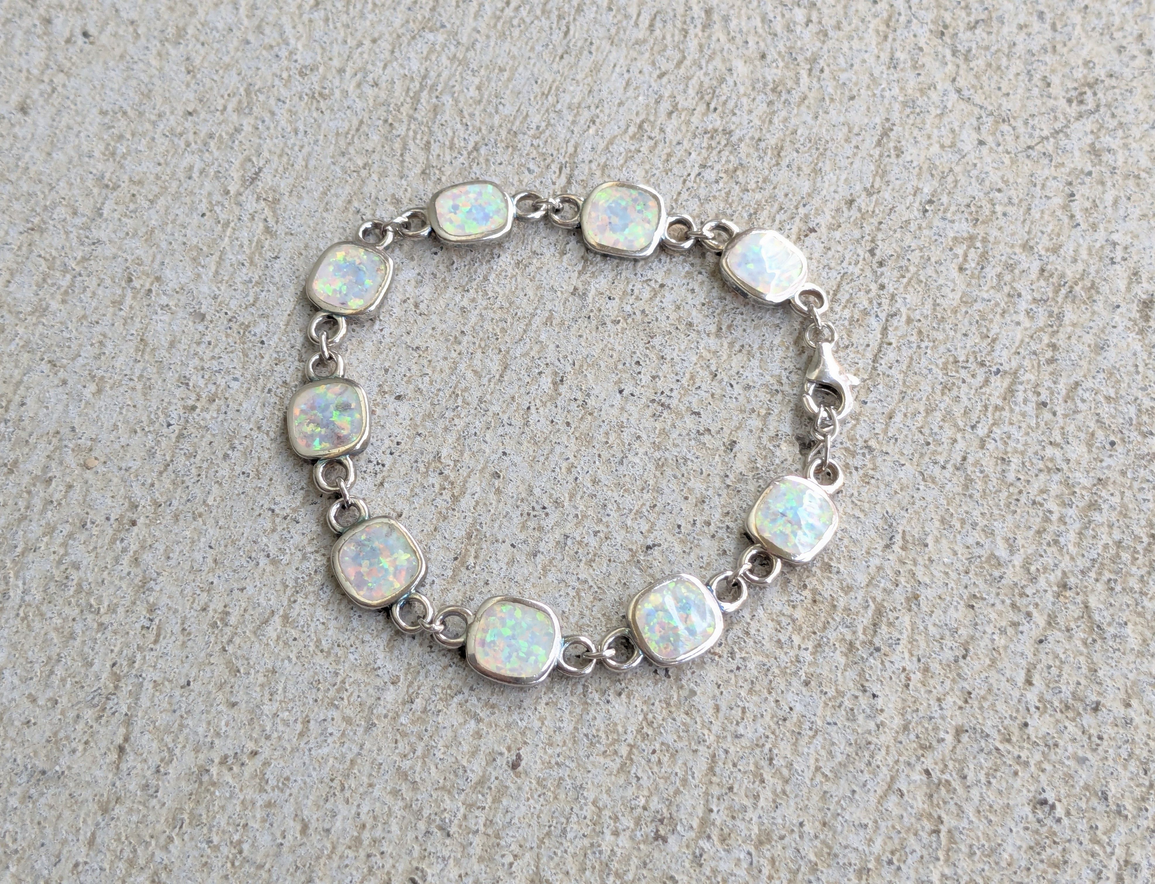 Jewelry Vintage Sterling Silver Bracelet Opal Chain 7.75" Y2K Size ONE SIZE - 2 Thumbnail