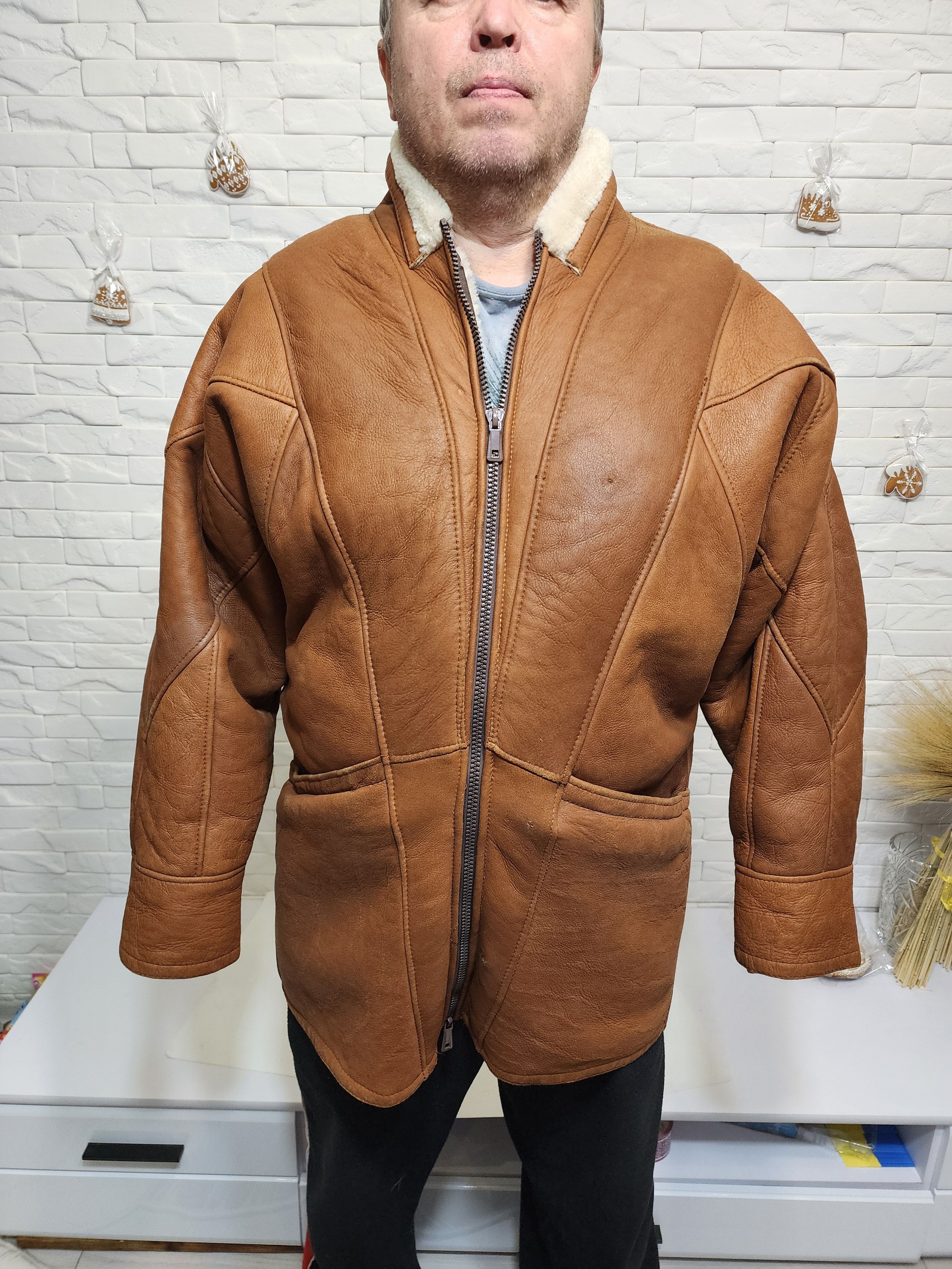 Furla Brown Sheepskin Coat: Men's Genuine Fur Jacket Size US XL / EU 56 / 4 - 1 Thumbnail