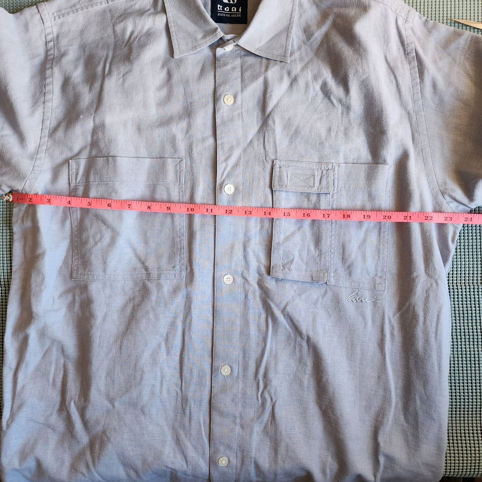 Karl Kani Kani Jeans Co. Blue SS Button-Up Shirt M Linen/Cotton Blend Size US M / EU 48-50 / 2 - 4 Thumbnail