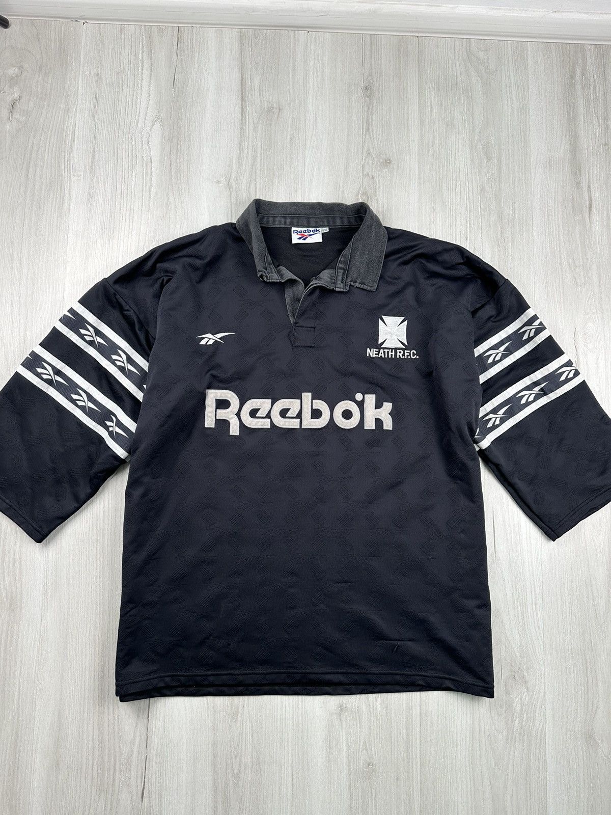 image of England Rugby League x Jersey Neath Rfc 1995 1996 Reebok Rugby Shirt Jersey Size L in Black, Men's