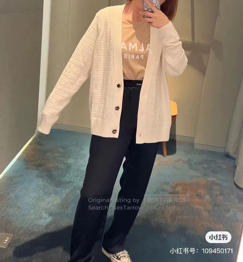Hermes Hermes White Printed Logo Knit Open Cardigan Jacket with L Size XS / US 0-2 / IT 36-38 - 8 Thumbnail