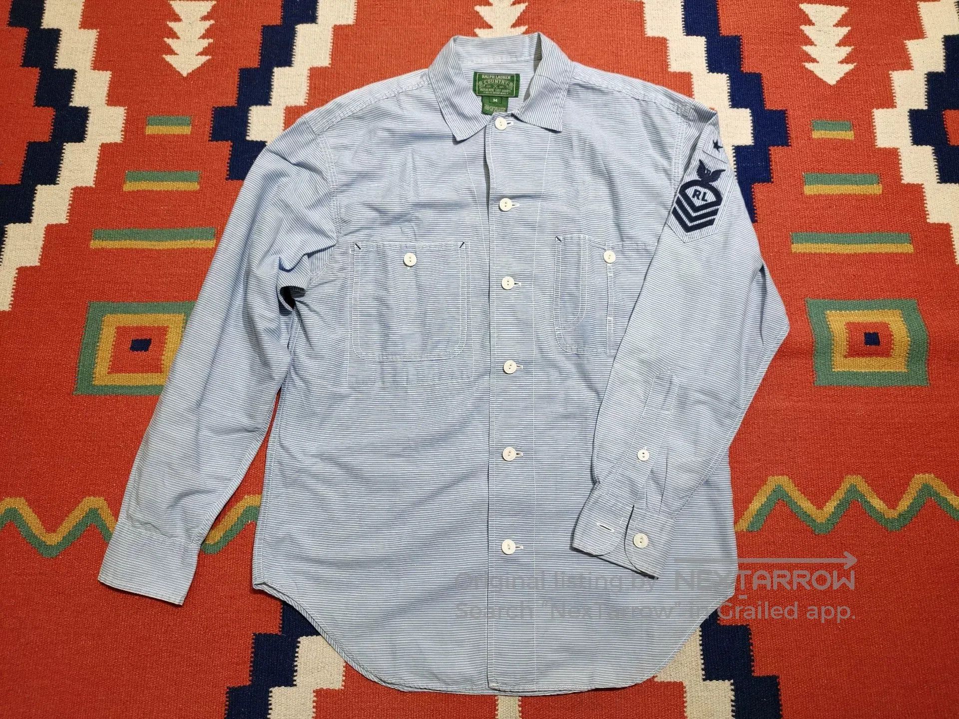 Vintage Vintage Ralph Lauren Country Navy Striped Shirt. Size US M / EU 48-50 / 2 - 1 Thumbnail