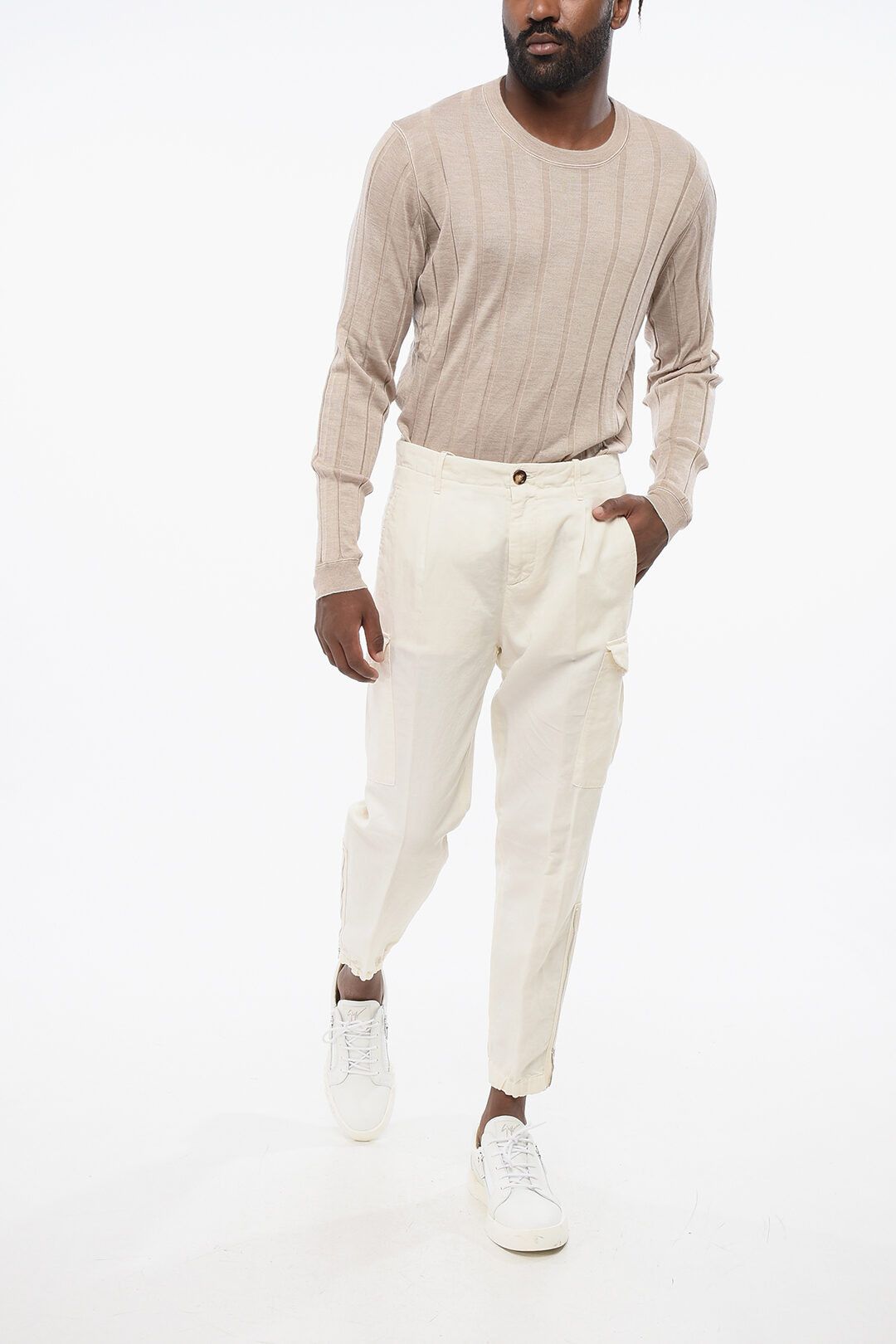 Brunello Cucinelli og1mm0725 Linen Blend Cargo Pant in White Size US 32 / EU 48 - 4 Thumbnail