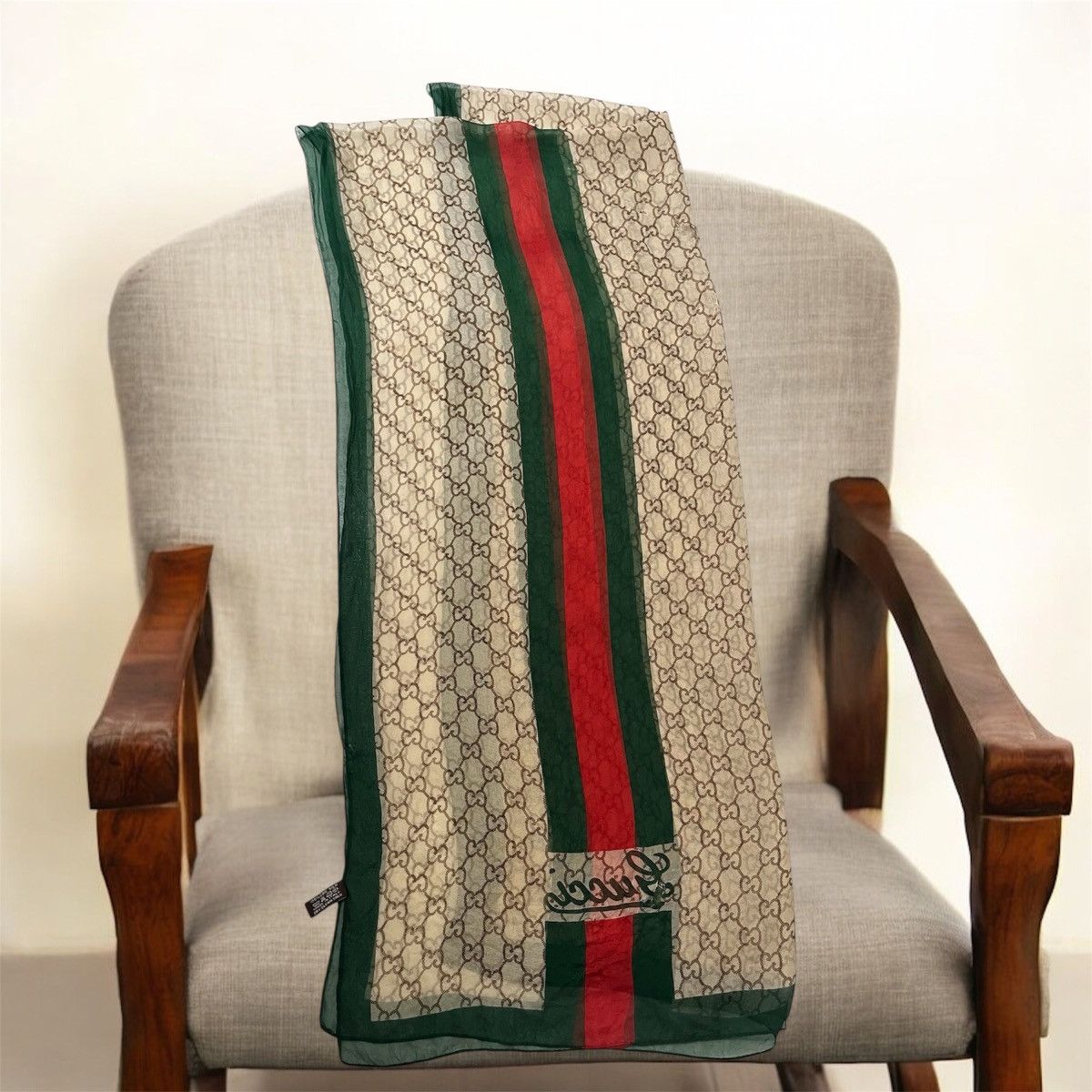 Gucci Authentic GUCCI Full Monogram 100% Silk Scarf 64x25 inchies Size ONE SIZE - 2 Thumbnail