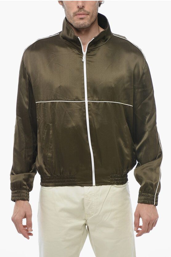 image of Saint Laurent Paris Og1Mm0524 Logoed Silk Sweatshirt In Brown, Men's (Size Medium)