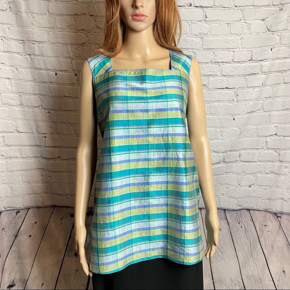 Other Mimi Maternity Plaid Green Blue Silk Top Size M Size M / US 6-8 / IT 42-44 - 2 Thumbnail