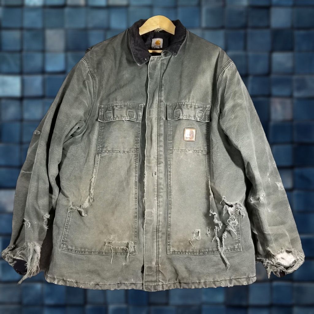 Carhartt VINTAGE Carhartt Coat Mens XLT Green Duck Canvas Quilted Workwear Distressed C23 MOS Size US XL / EU 56 / 4 - 1 Thumbnail