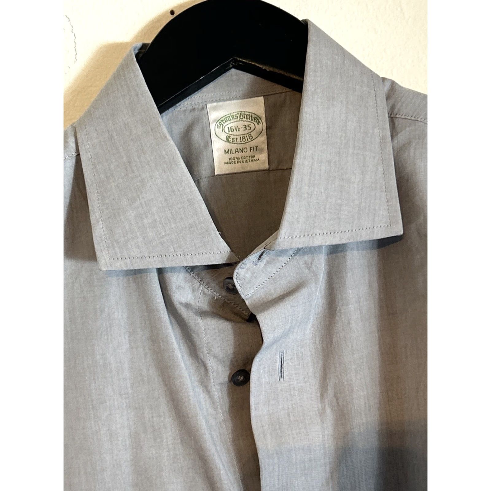Brooks Brothers Brooks Brothers Milano Button-Up Shirt 16.5 35 Gray Blue 100% Cotton Milano Fit Men Classic Business Casual Formal Party/Cocktail Workwear Maroon Size 46R - 5 Thumbnail