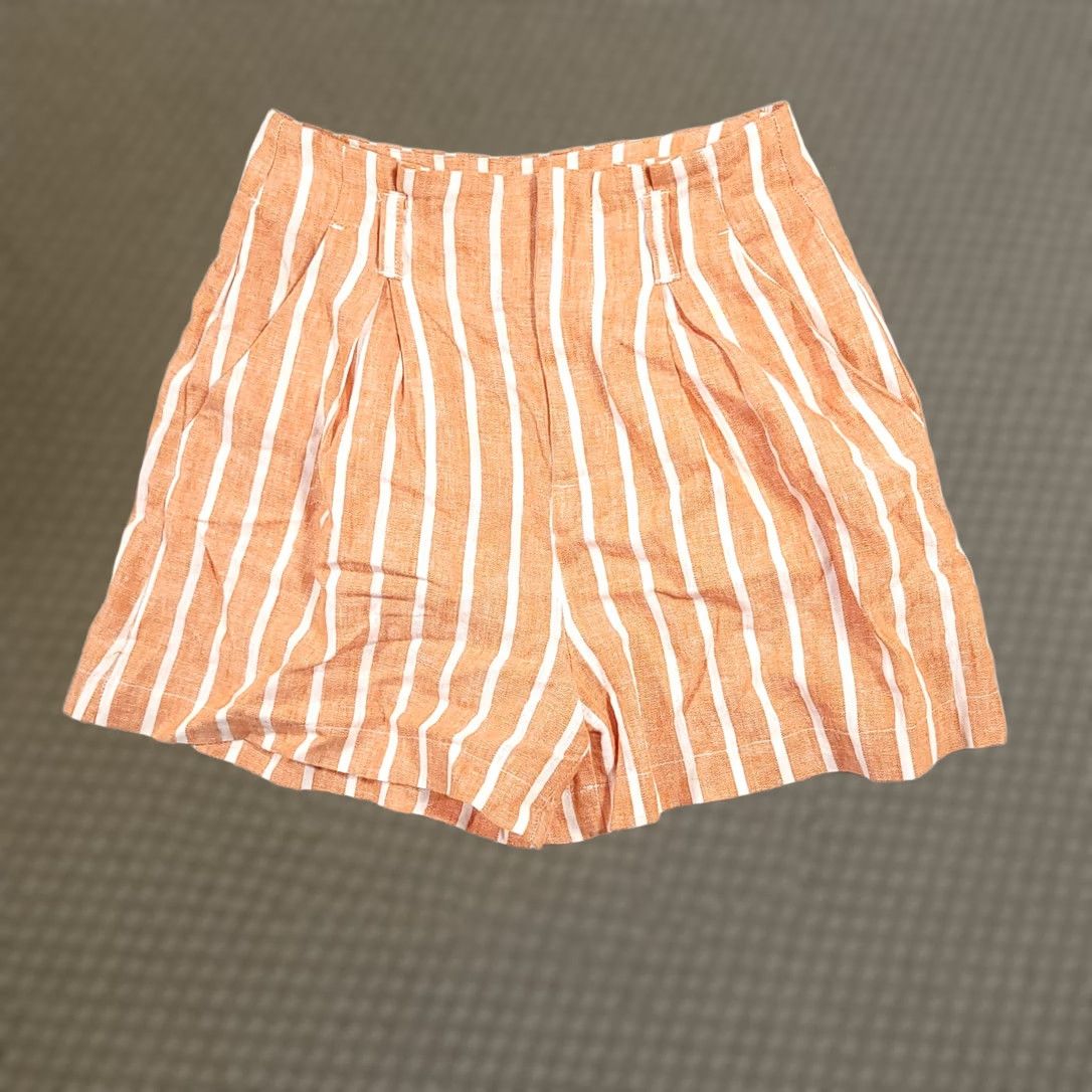 Forever 21 Forever 21 Shorts Women's Size 24 Orange Ivory Striped Linen Pleated Zip Pockets Size 42" / US 20 - 1 Thumbnail