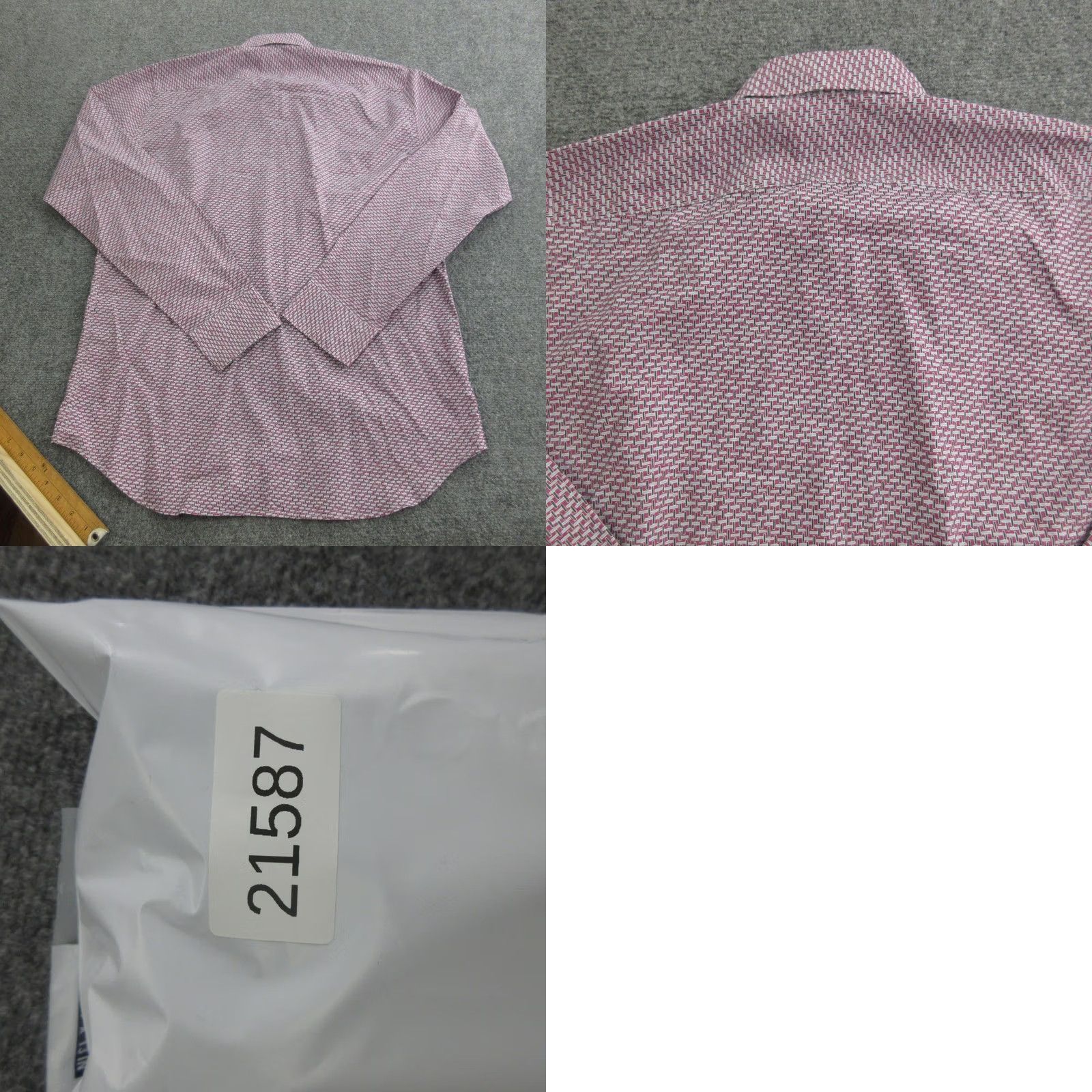 Canali Canali Shirt Mens Large Pink Geometric Made In Italy Dress Shirt Long Sleeve Size 42R - 8 Thumbnail