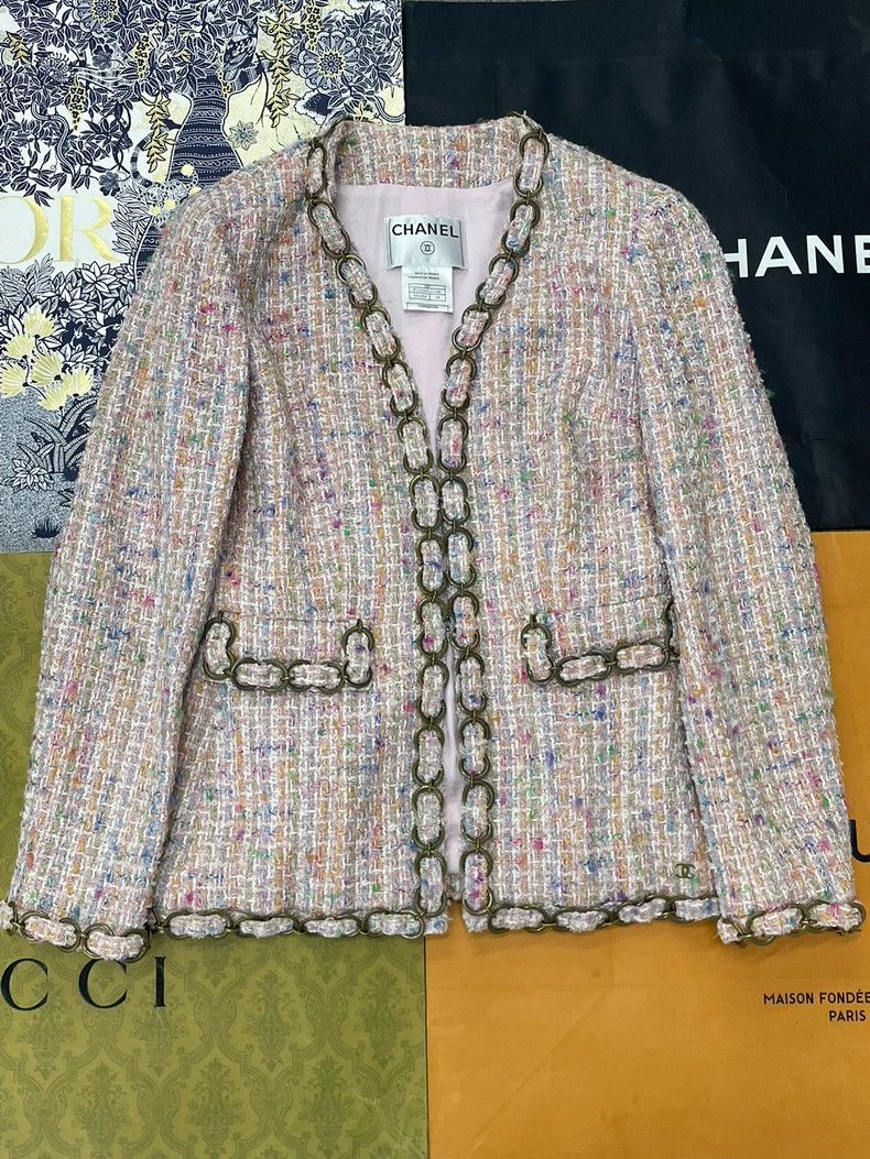 Chanel Chanel Pink chain tweed jacket Size XXS / US 00 / IT 34 - 1 Thumbnail