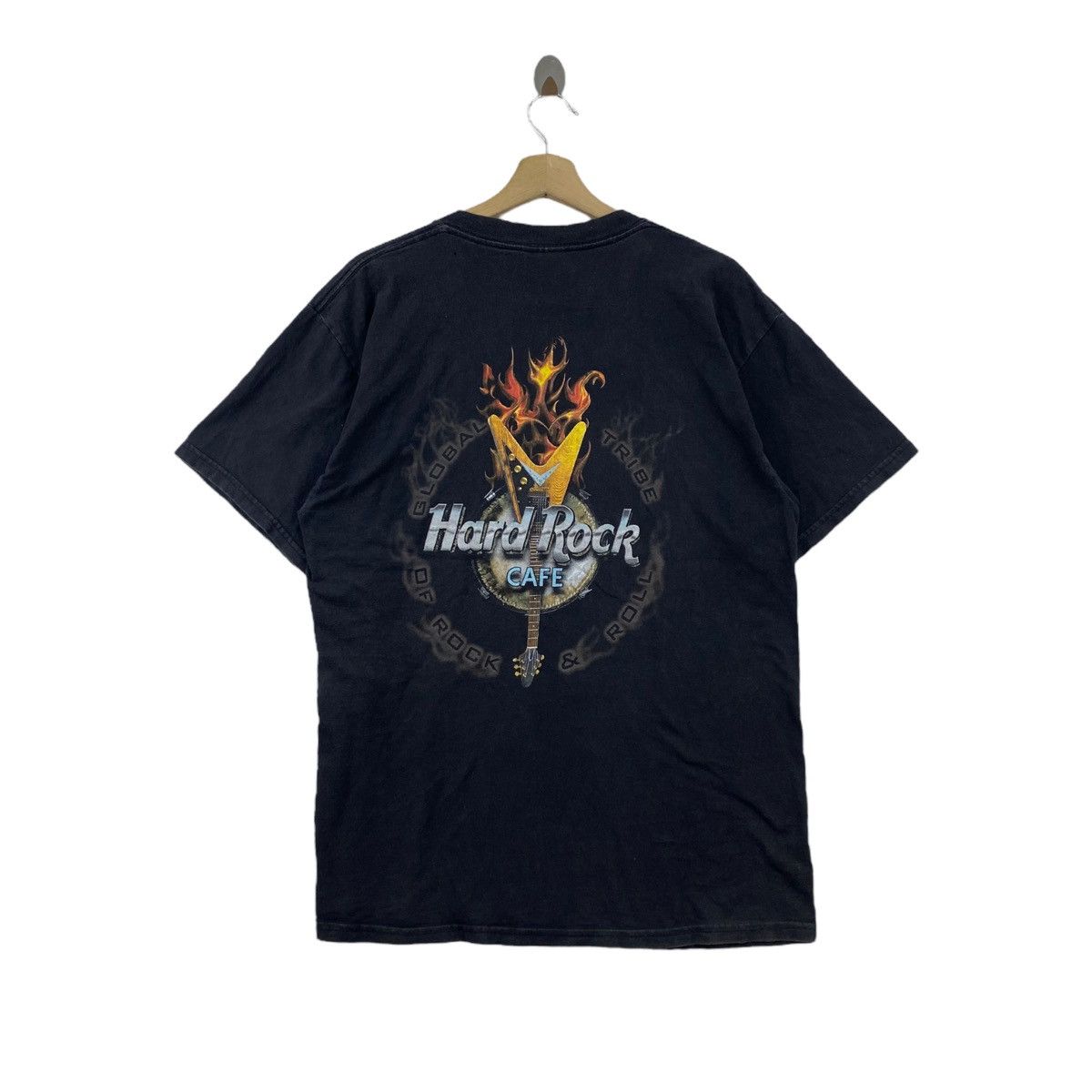 Hard Rock Cafe × Vintage Vintage HARD ROCK CAFE Banff Y2K Fire Print Black Short Size US L / EU 52-54 / 3 - 1 Thumbnail