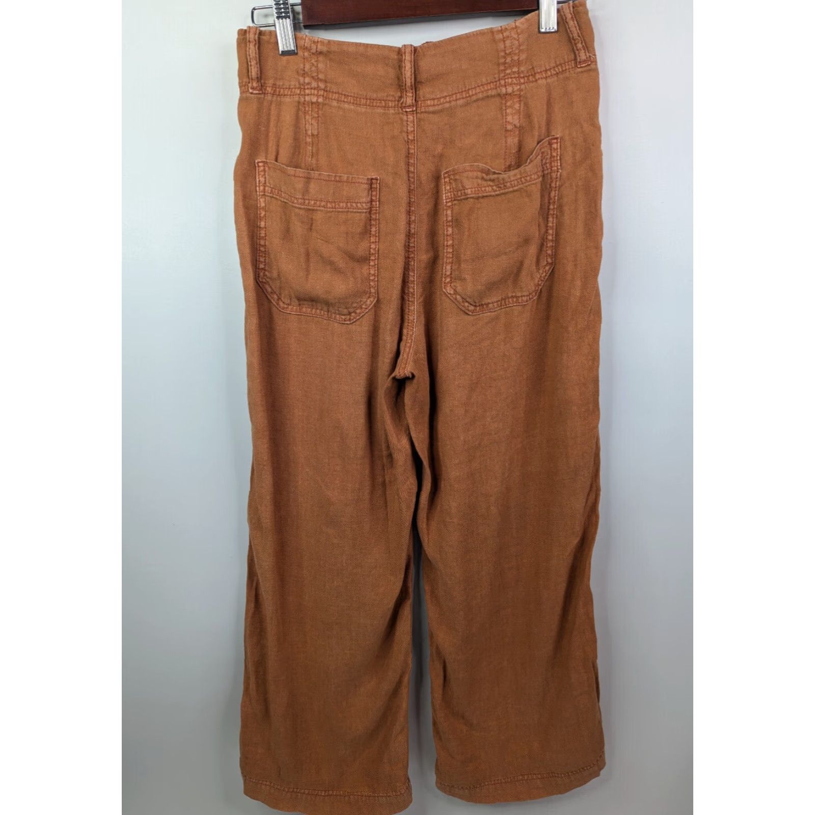 Vintage American Eagle Pants Wide-Leg Cropped Linen Women's 8 Orange Festival Boho Casual Travel Size 30" / US 8 / IT 44 - 4 Thumbnail