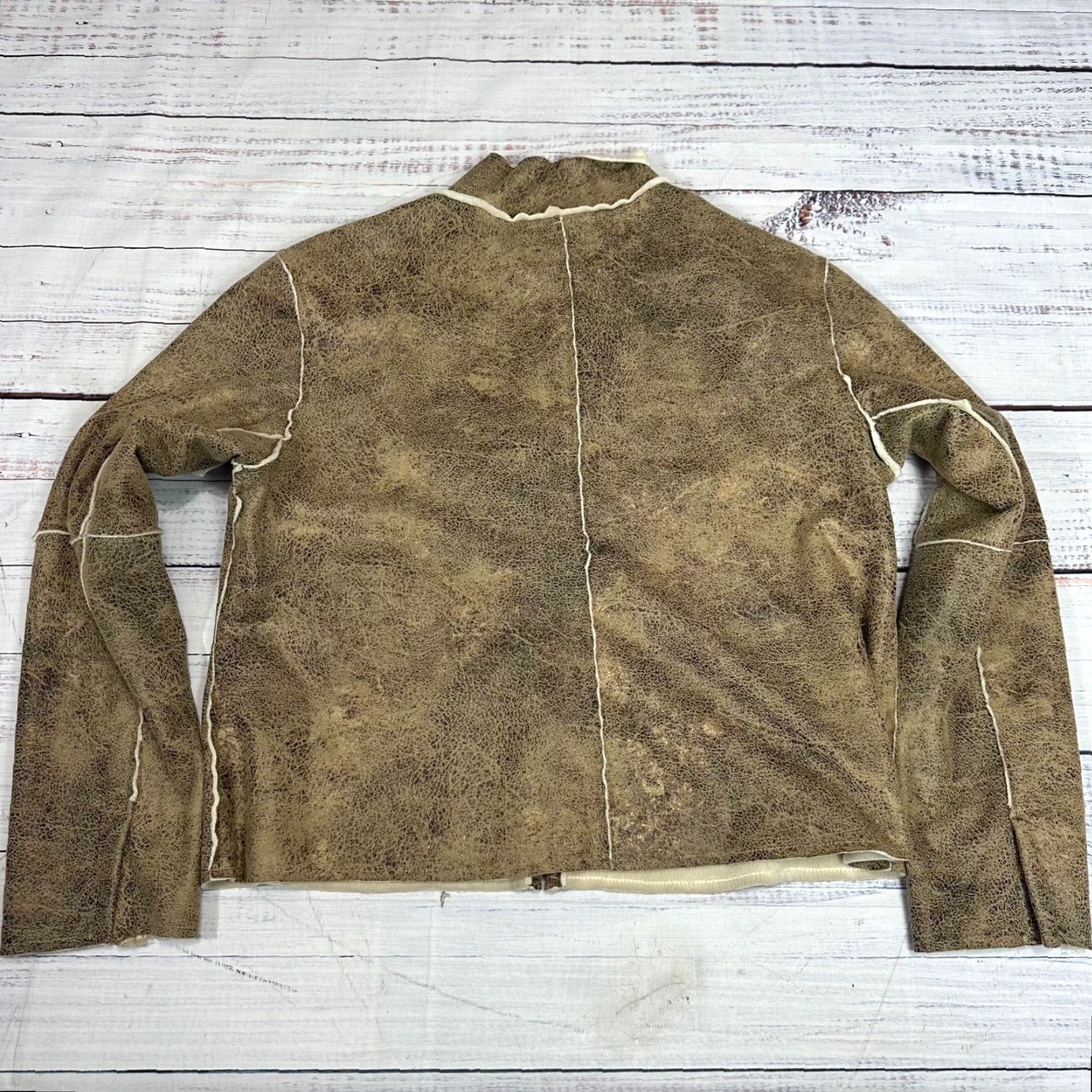 Vintage True Grit Womens Jacket XL Brown/Gold Cropped Faux Suede Fleece Lined Metallic Jacket Size XL / US 12-14 / IT 48-50 - 4 Thumbnail