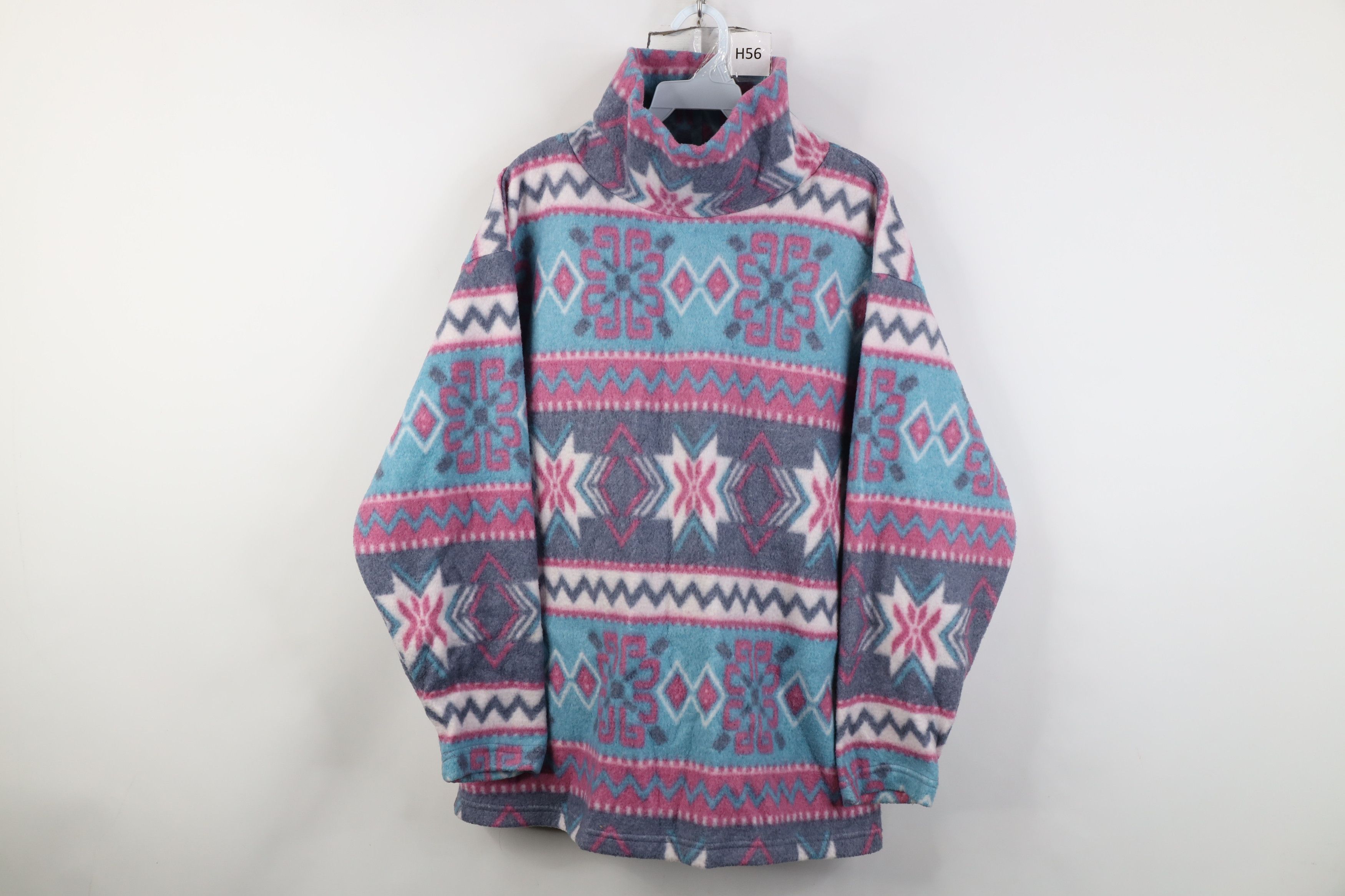 Vintage 90s Streetwear Fair Isle Fleece Mock Neck Sweater