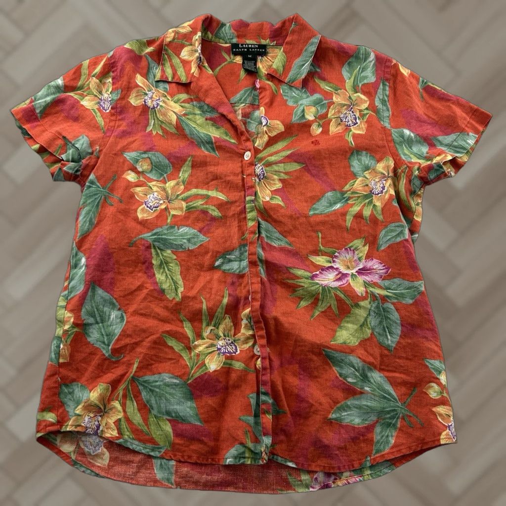Ralph Lauren Lauren Ralph Lauren Floral Short Sleeve Button-Up Shirt Womens M Linen Multicolor Size M / US 6-8 / IT 42-44 - 1 Thumbnail