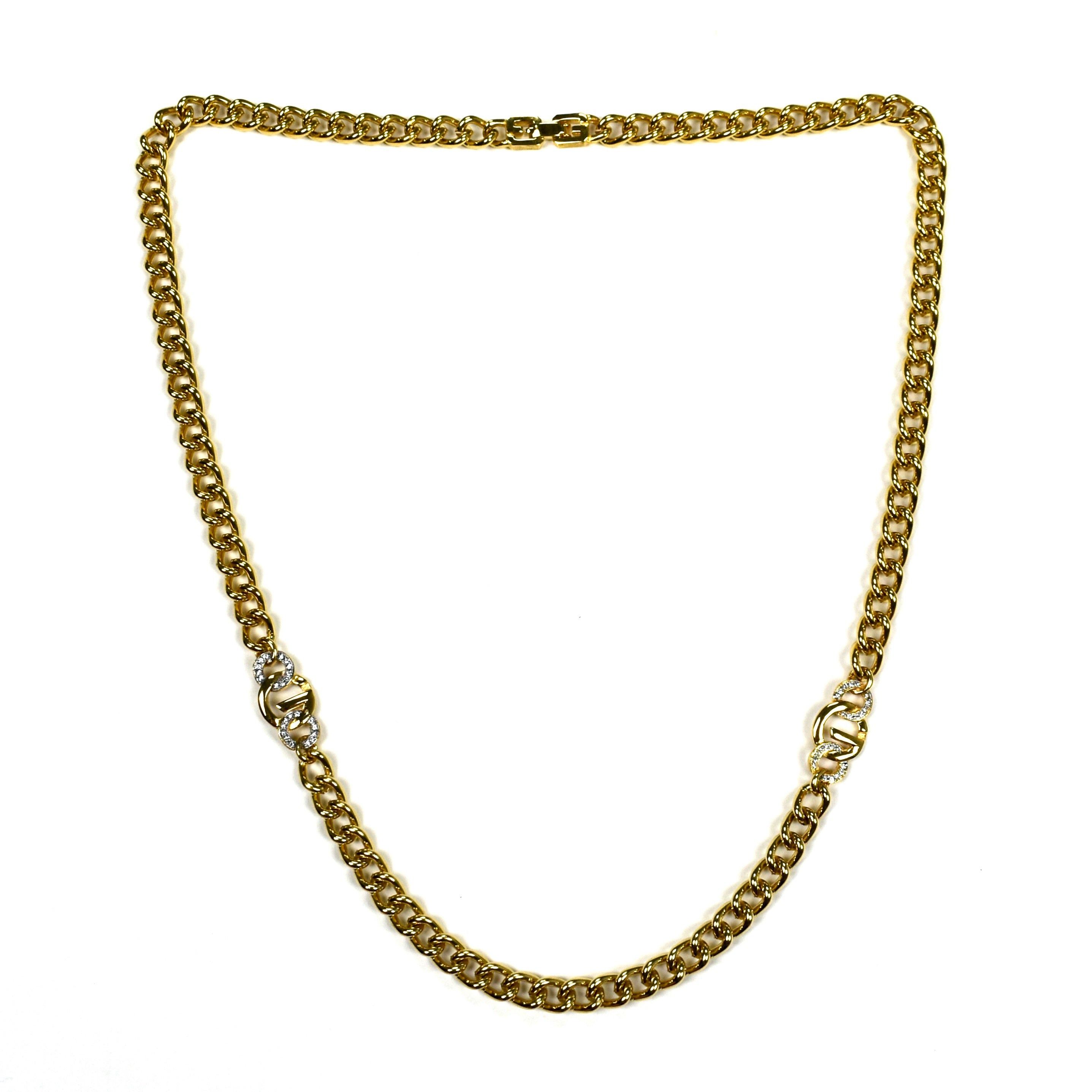 Givenchy Givenchy 25.5" Gold Crystal Logo Link Chain Necklace Size ONE SIZE - 1 Thumbnail