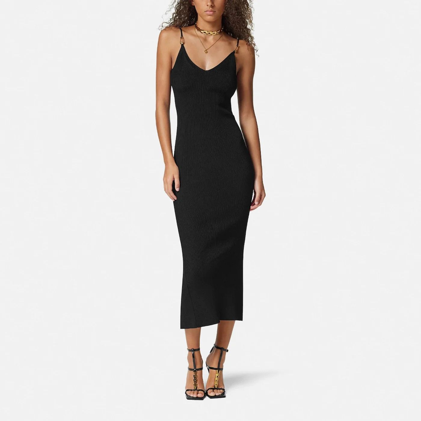 Versace o1d2blof0426 Knitted Midi Dress in Black Size S / US 4 / IT 40 - 1 Thumbnail