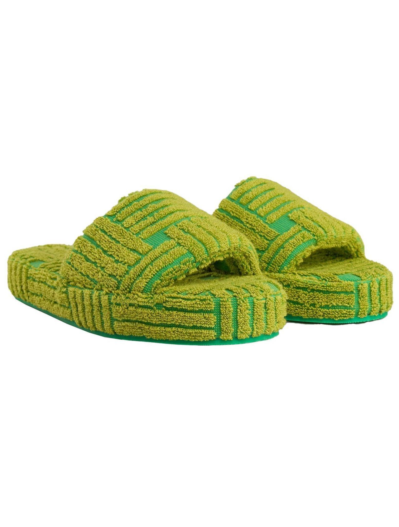 image of Bottega Veneta Resort Sponge Towel Cotton Slides Green, Men's (Size 11)