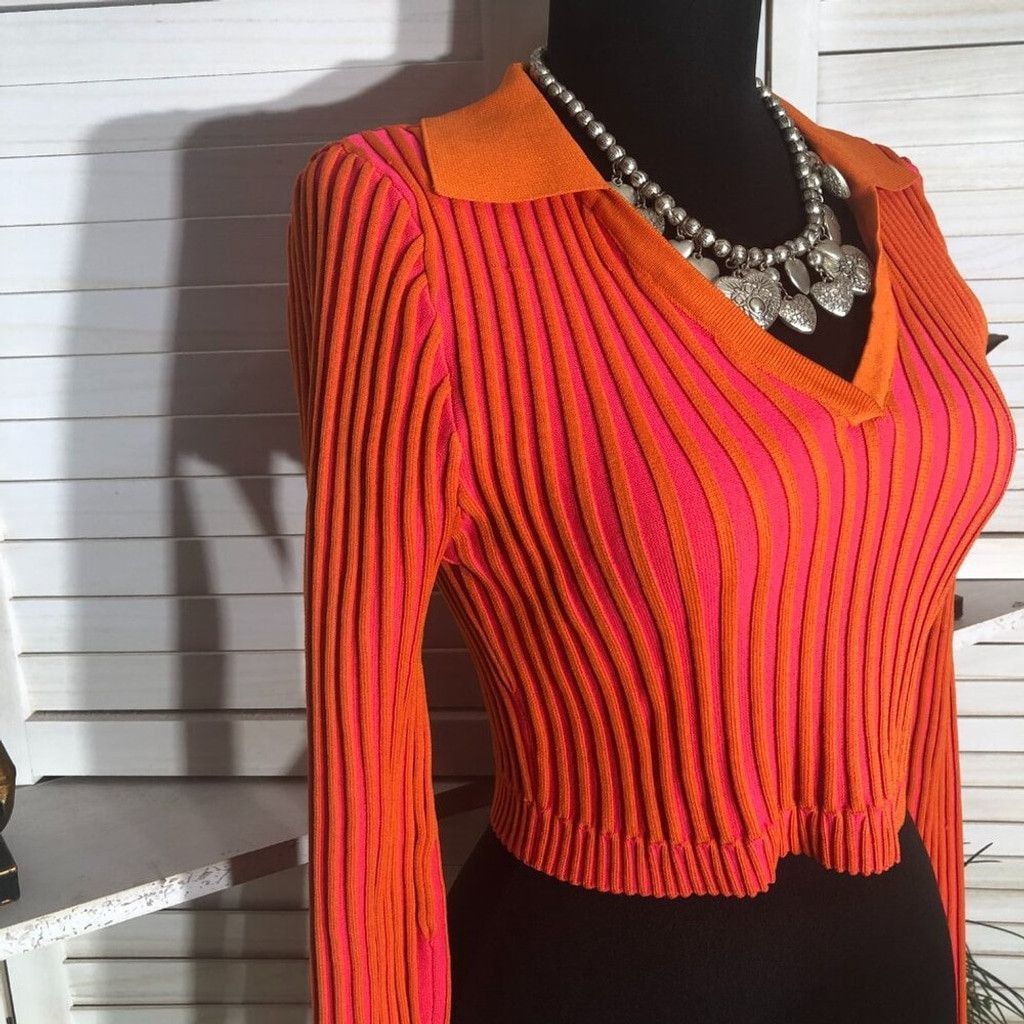 PrettyLittleThing PrettyLittle Thing pink orange knit cropped top stretchy S Size L / US 10 / IT 46 - 5 Thumbnail