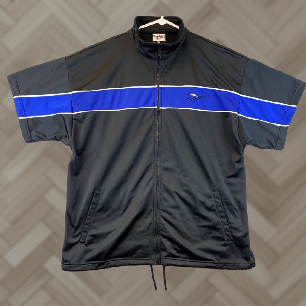 Reebok VINTAGE Reebok Track Jacket Mens L Navy Black 90s Full Zip Woven Vector Full Zip Regular 42-50 Men Size US 33 - 1 Thumbnail