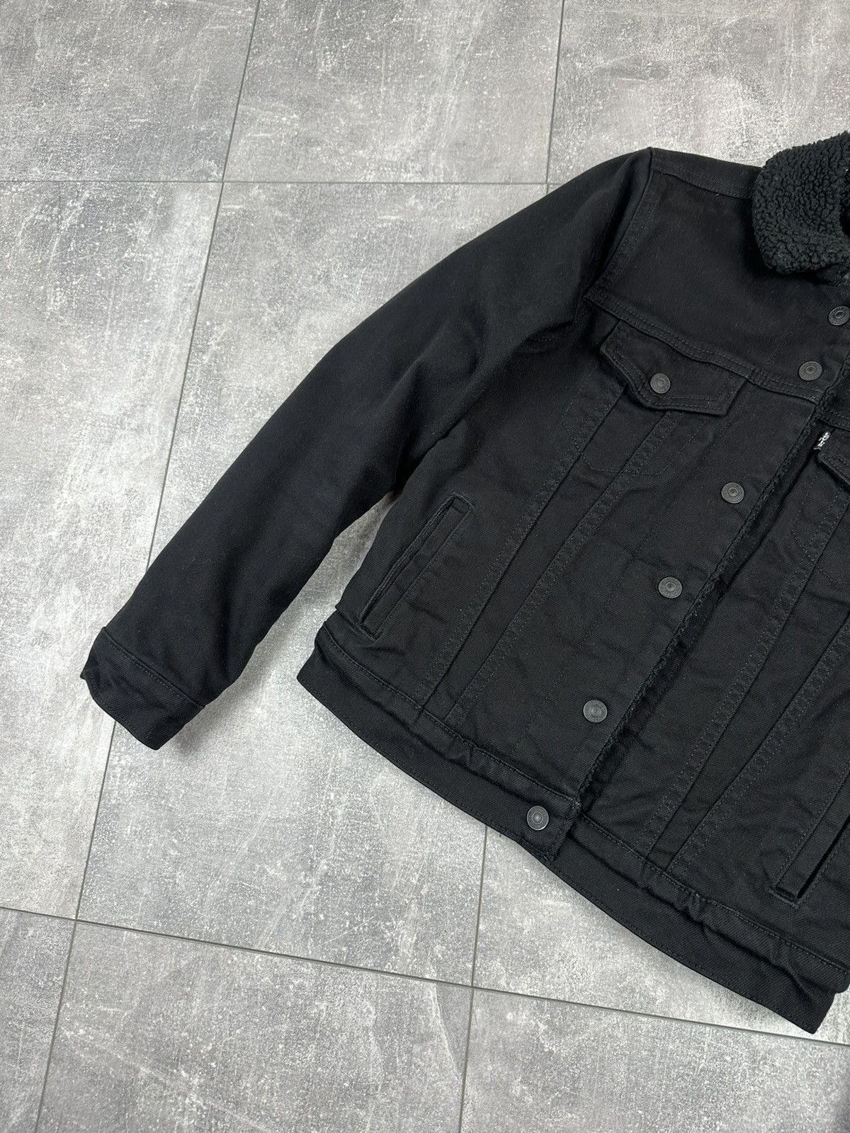 Levi's Levis Denim Sherpa Trucker Black Label Jacket Size XS / US 0-2 / IT 36-38 - 3 Thumbnail