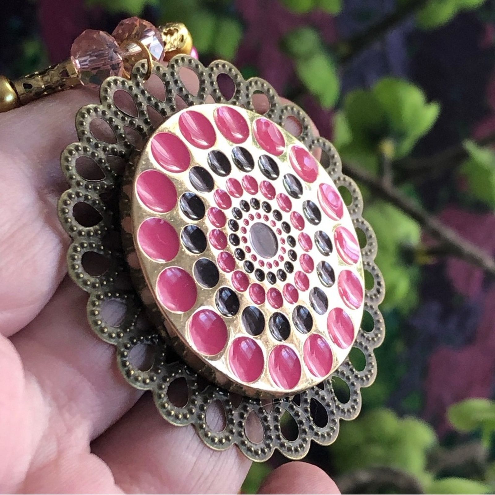 Handmade Handcrafted repurpose enamel medallion Pearl necklace Size ONE SIZE - 11 Thumbnail