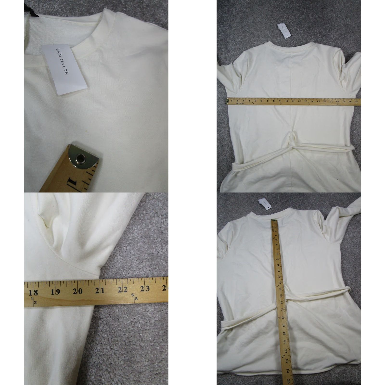 Ann Taylor VINTAGE Ann Taylor Sweater Womens L Solid Ivory Wrap Cotton Long Sleeve Round Neck Works with Limited Defects (Stains Shown) Mens/Womens Size L / US 10 / IT 46 - 8 Thumbnail
