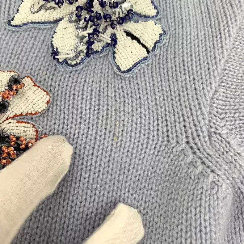 Dior Dior Sky blue floral beaded cashmere round-neck short-slee Size XXS / US 00 / IT 34 - 9 Thumbnail