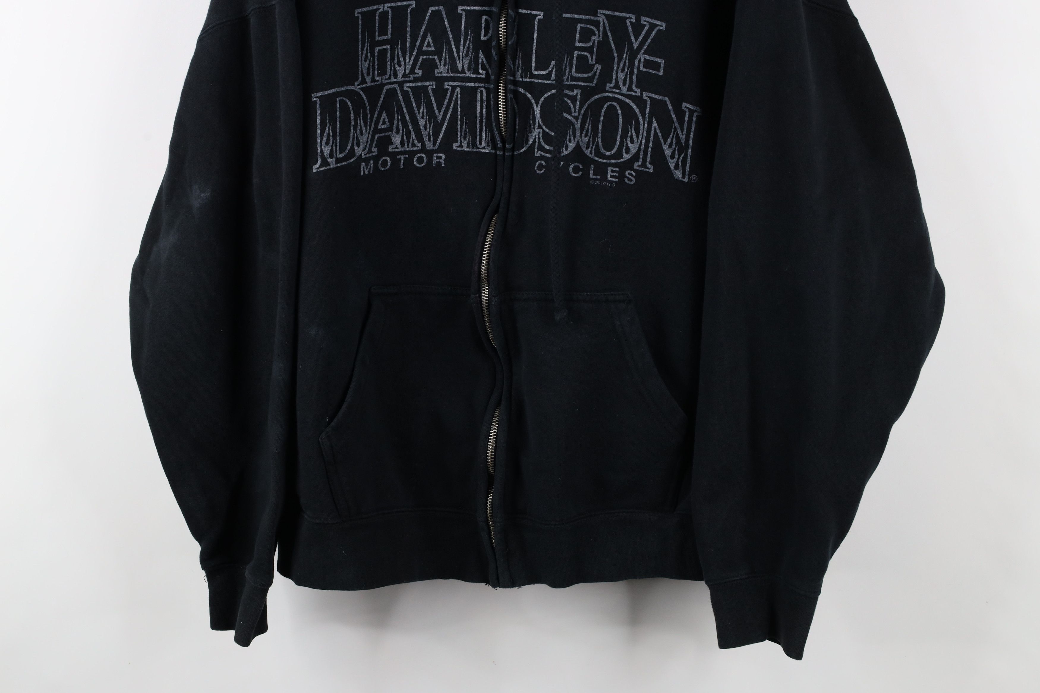 Harley Davidson × Vintage Vintage Y2K Harley Davidson Flames Full Zip Hoodie Black Size 3XL / US 20-22 - 3 Thumbnail