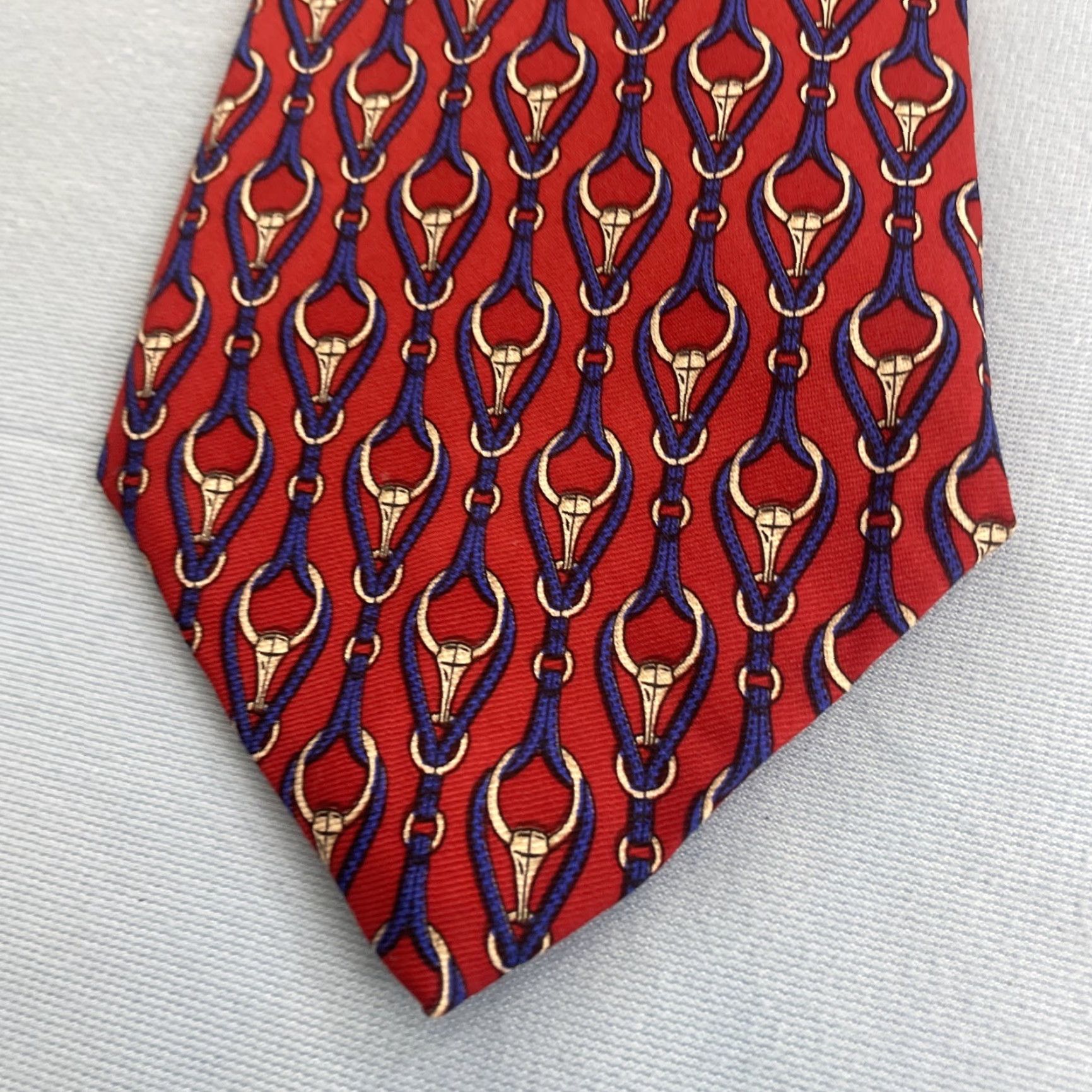 Brooks Brothers Vtg Brooks Brothers Makers Silk Tie Art Deco Chain Longhorns Bulls Red USA 4x58 Size ONE SIZE - 6 Thumbnail