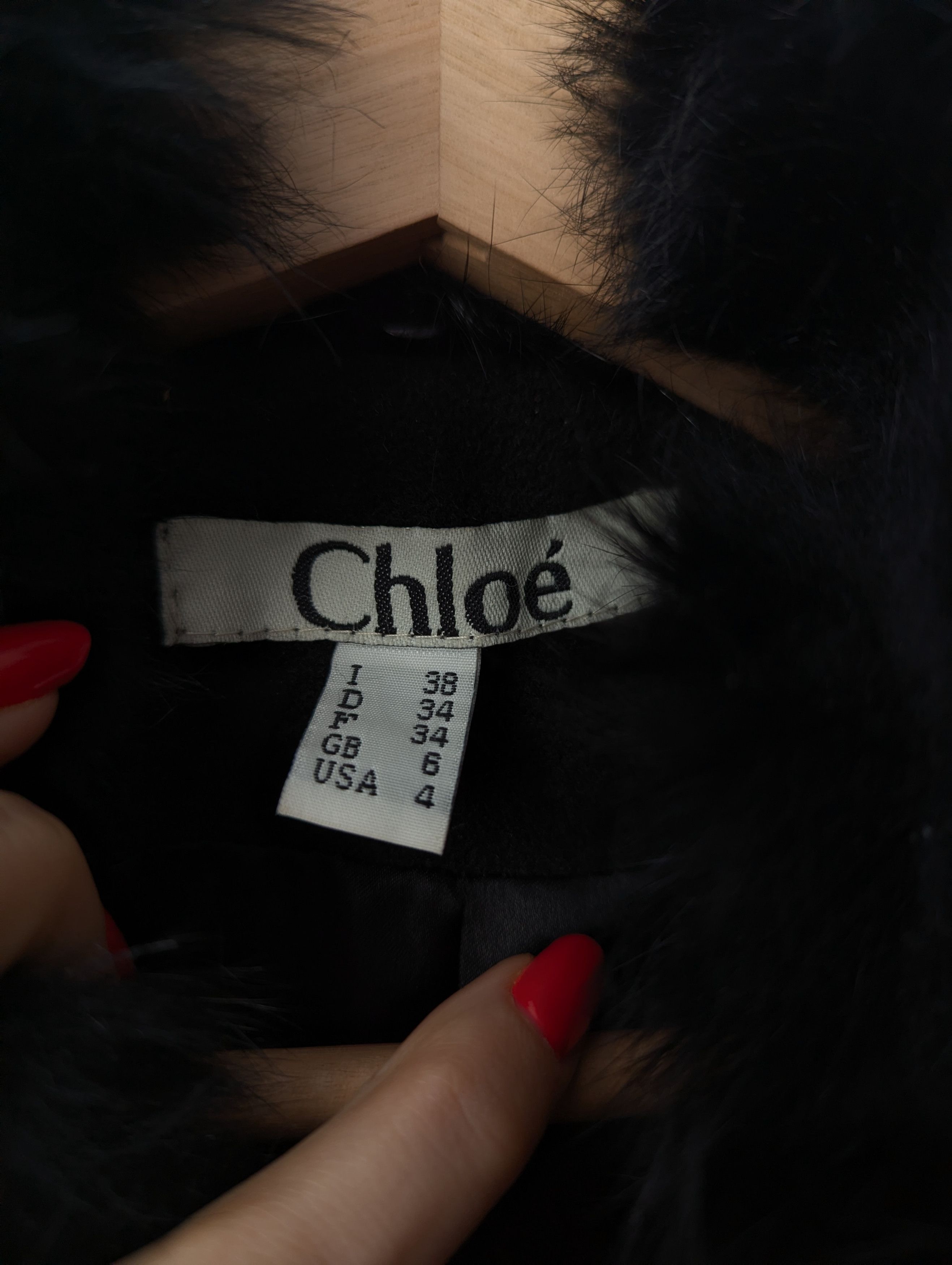 Chloe Chloé Wool Black Coat Detachable Fur Collar Size XS / US 0-2 / IT 36-38 - 4 Thumbnail