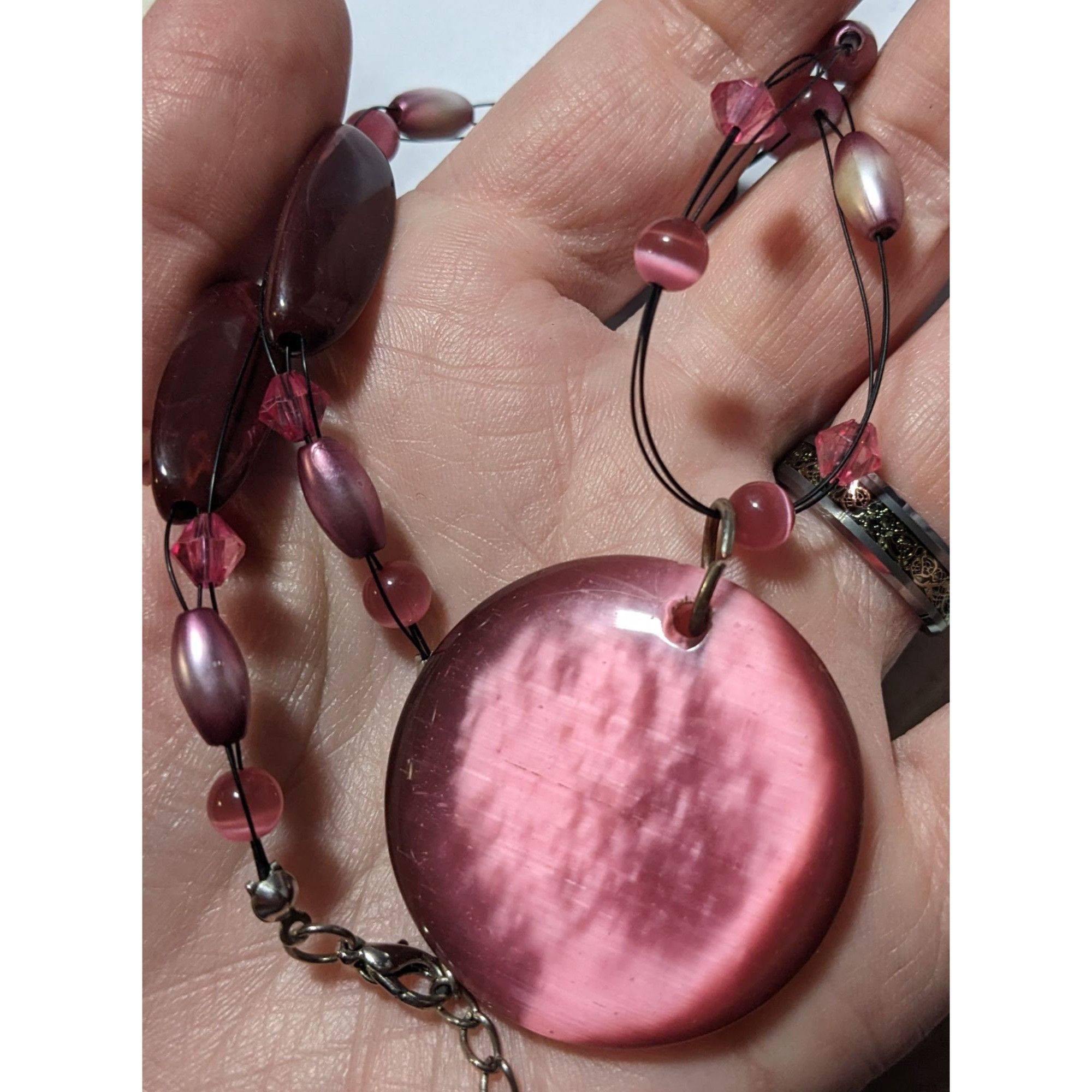 Other Rose Pink Glass Beaded Cateye Pendant Necklace Size ONE SIZE - 4 Thumbnail