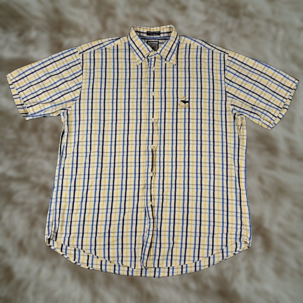 Faconnable Façonnable Casual Button-Up Shirt Mens XL Blue Yellow Check Short Sleeve Classic Preppy Size US XL / EU 56 / 4 - 1 Thumbnail