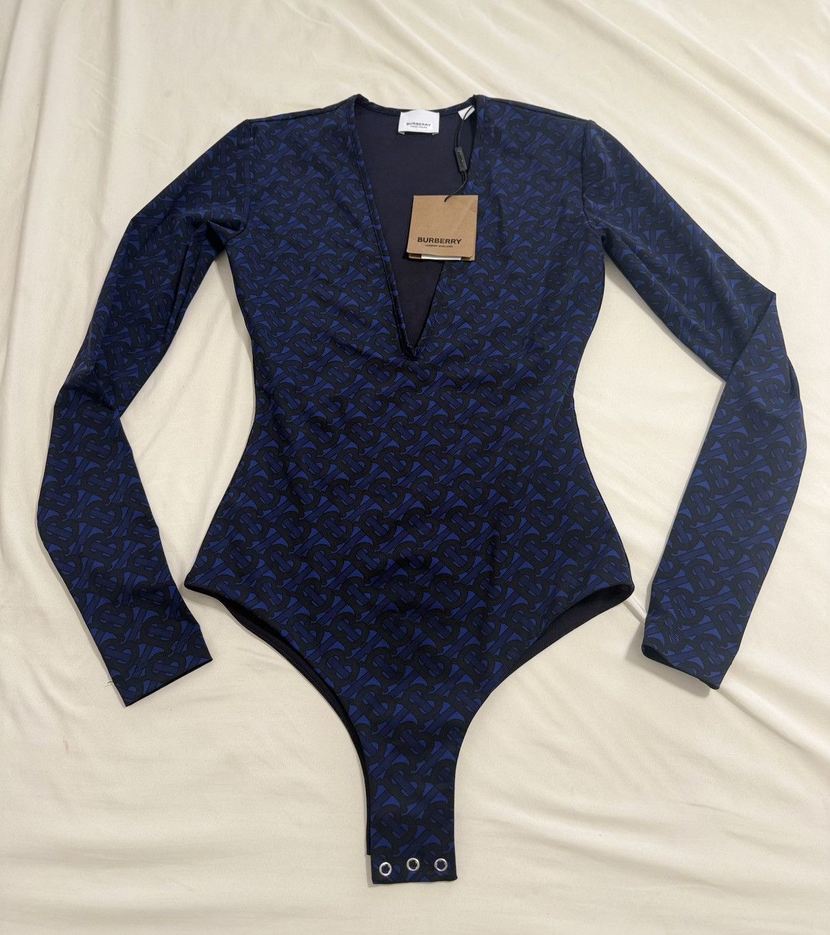 Burberry NWT Burberry TB Monogram plunging neckline Bodysuit in XS Size XS / US 0-2 / IT 36-38 - 1 Thumbnail