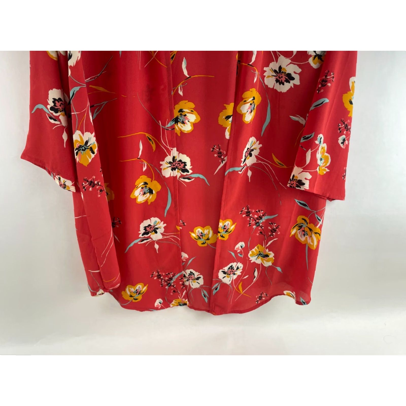 Vintage Maurices Sweater Women’s Medium Floral Redish Pink Kimono Open Cardigan Modern Fall Winter Spring Casual Womens Size M / US 6-8 / IT 42-44 - 4 Thumbnail