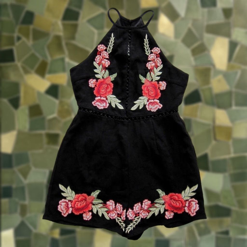 Vintage She + Sky Black Romper Women’s Size Small Jumper" Size S / US 4 / IT 40 - 1 Thumbnail