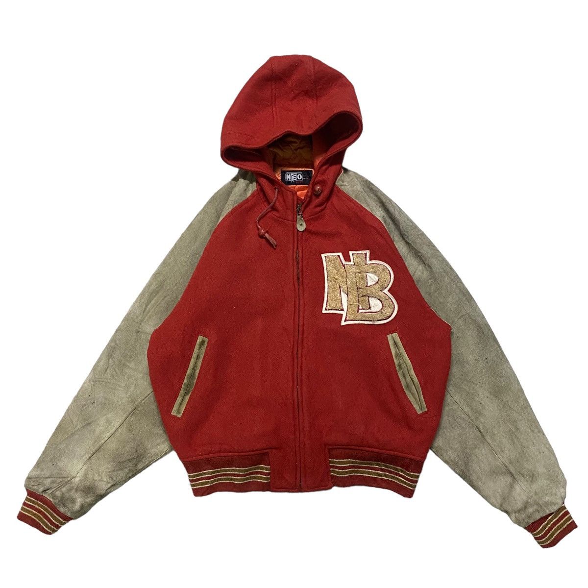 Japanese Brand Vintage NEO BLOOD TOKYO Varsity Hooded Suede Leather Jacket Size US L / EU 52-54 / 3 - 2 Thumbnail