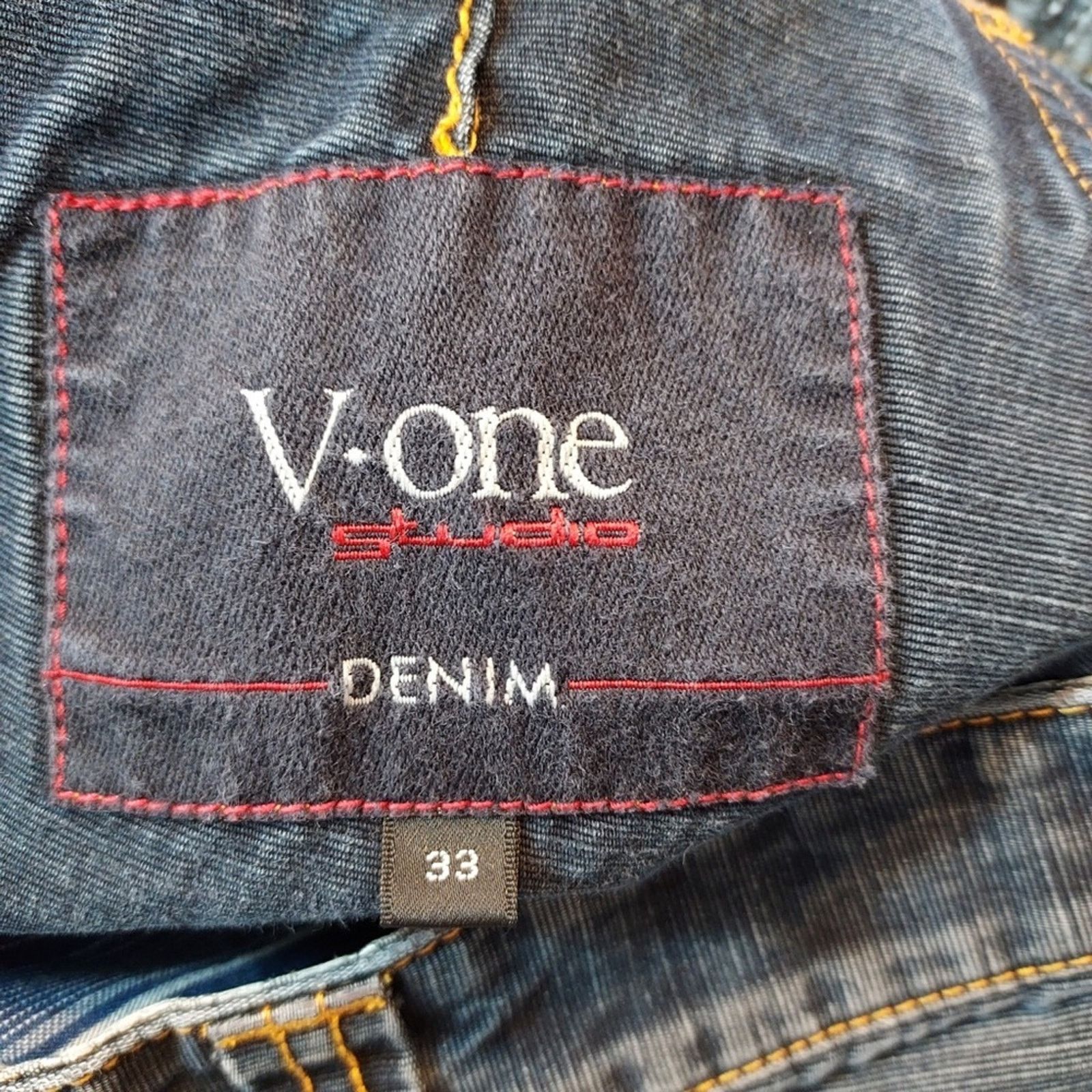 Other V-One Studio Denim Medium Blue Lace Patchwork Straight Jeans Size 33" - 11 Thumbnail