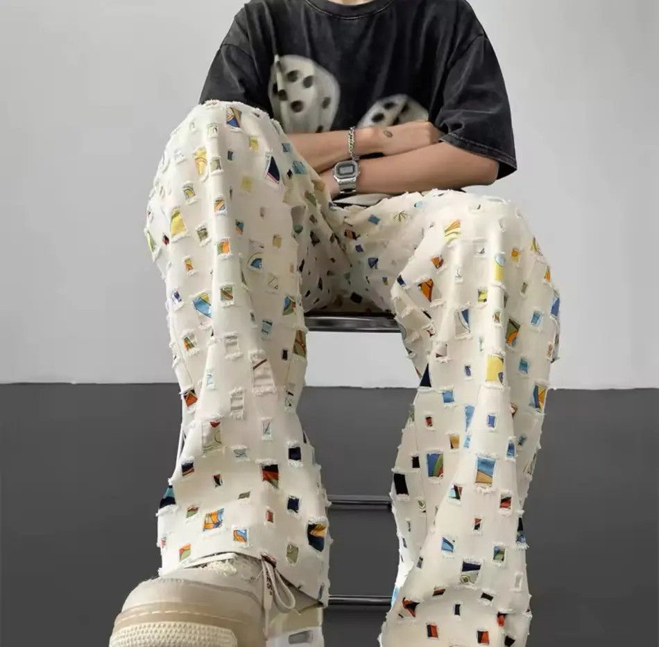 Japanese Brand Streetwear Design Colored Hip Hop Hole Pants Size US 30 / EU 46 - 5 Thumbnail