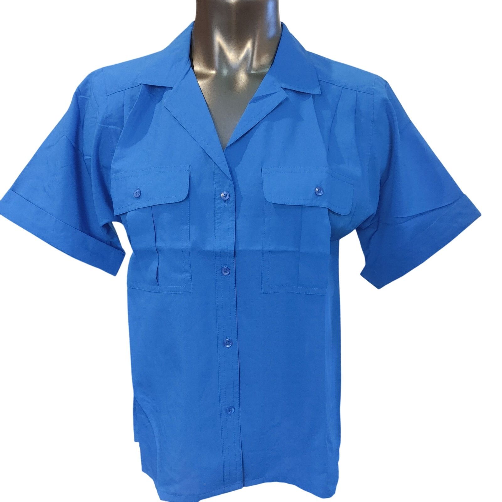 Other Laura & Jane Womens 10 Blue Scrub Short Sleeve Bttn Down Top Size L / US 10 / IT 46 - 1 Thumbnail