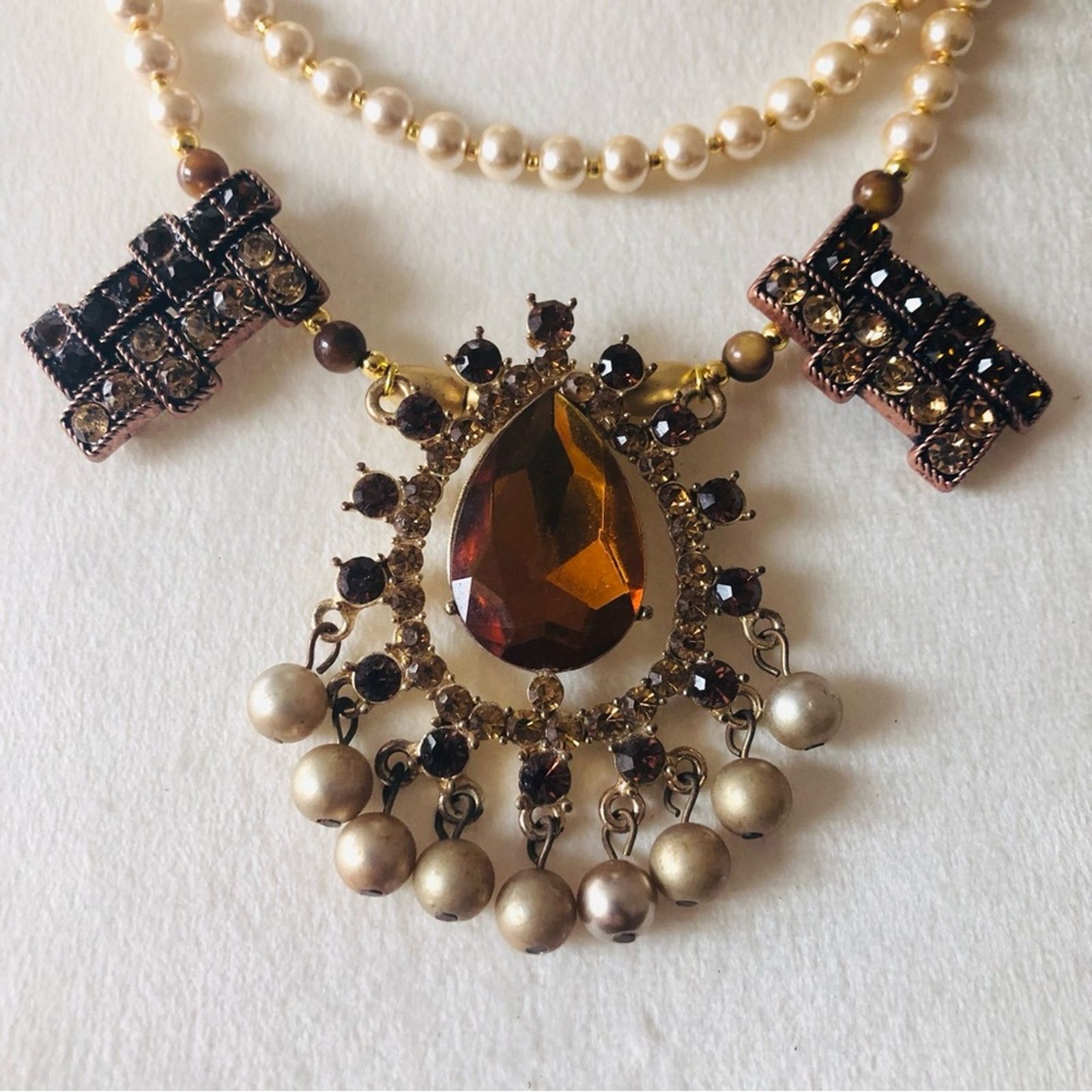 Handmade Handcrafted repurpose brown topaz gem Pearl necklace Size ONE SIZE - 8 Thumbnail
