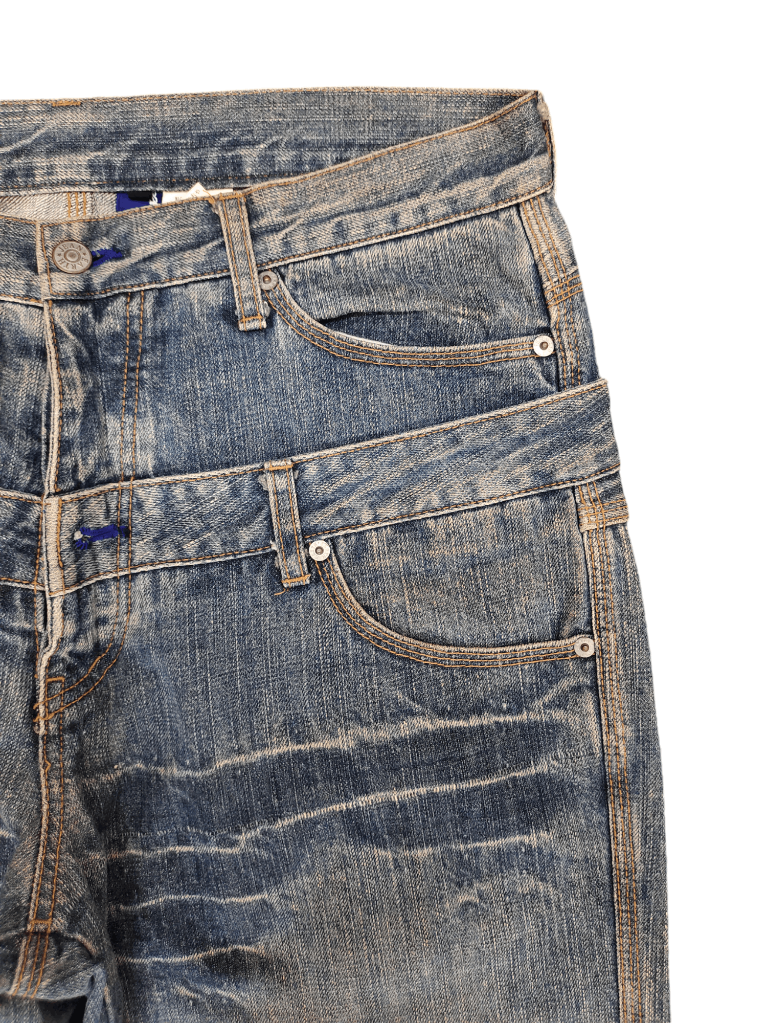 Japanese Brand Baggy Jeans Earth Music Double Waist Denim Wide Leg Y2k Jnco Size US 33 - 4 Thumbnail