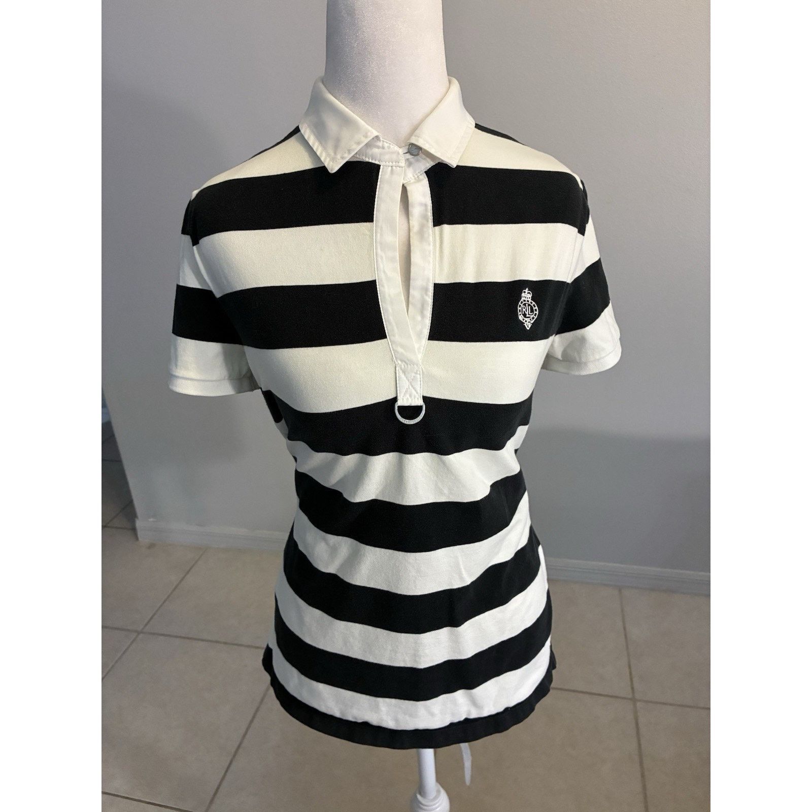Lauren Ralph Lauren Polo Ralph Lauren Woman L White and Black Striped Polo 90s Size L / US 10 / IT 46 - 16 Thumbnail