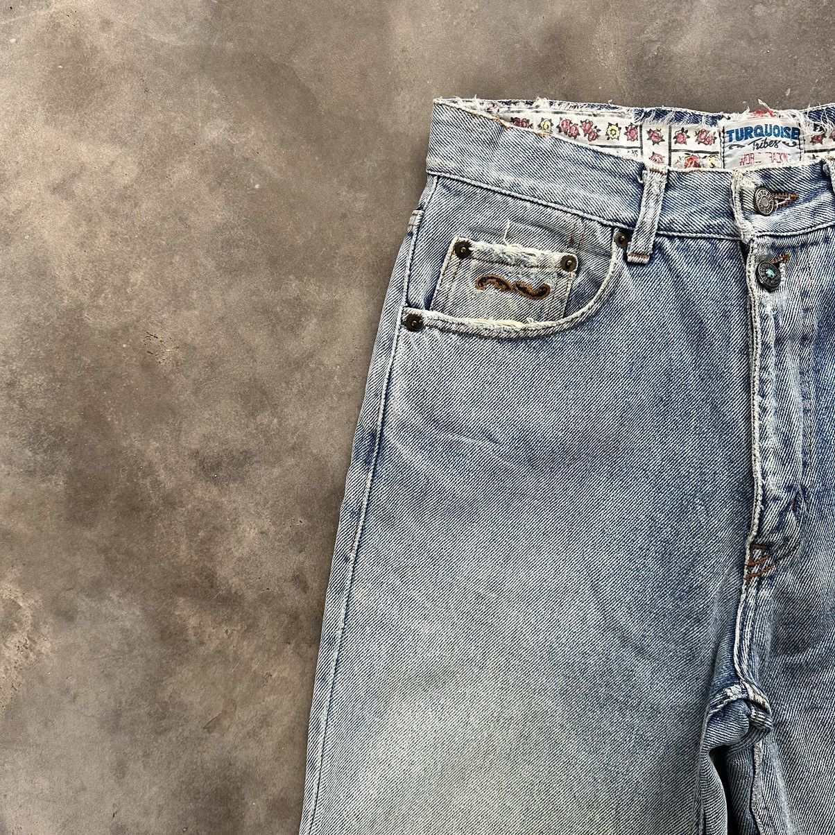 Japanese Brand W29 Vintage Turquoise Distressed Faded Denim Jean Pant Size US 29 - 4 Thumbnail