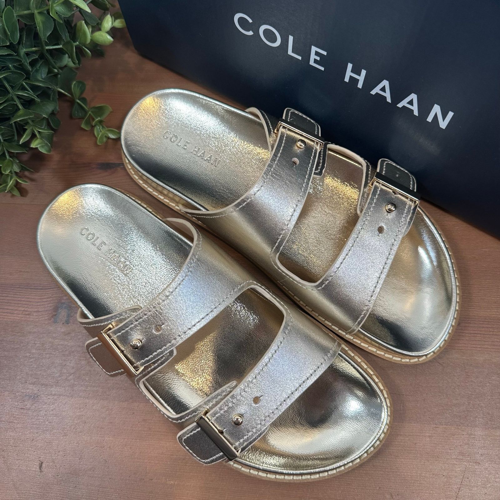 Cole Haan Cole Haan Women's Marisol Footbed Sandals Soft Gold Leather Size US 7 / IT 37 - 2 Thumbnail
