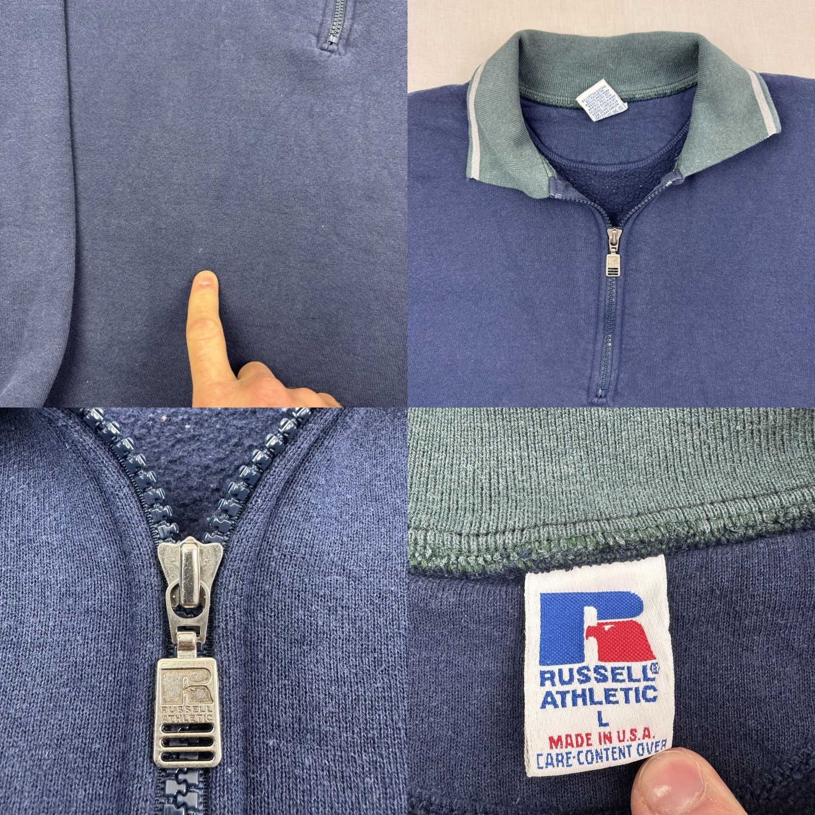 Russell Athletic VINTAGE Russell Athletic Quarter Zip Sweatshirt Adult Large Blue USA 90s Mens Russell Athletic Sweatshirt Quarter Zip Zip Utility Pullover Size US L / EU 52-54 / 3 - 8 Thumbnail