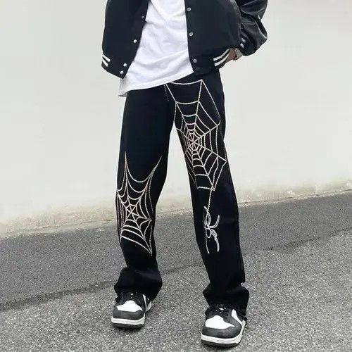 VIBE Embroidery Spider Web Straight Casual Jeans Size US 32 / EU 48 - 1 Thumbnail